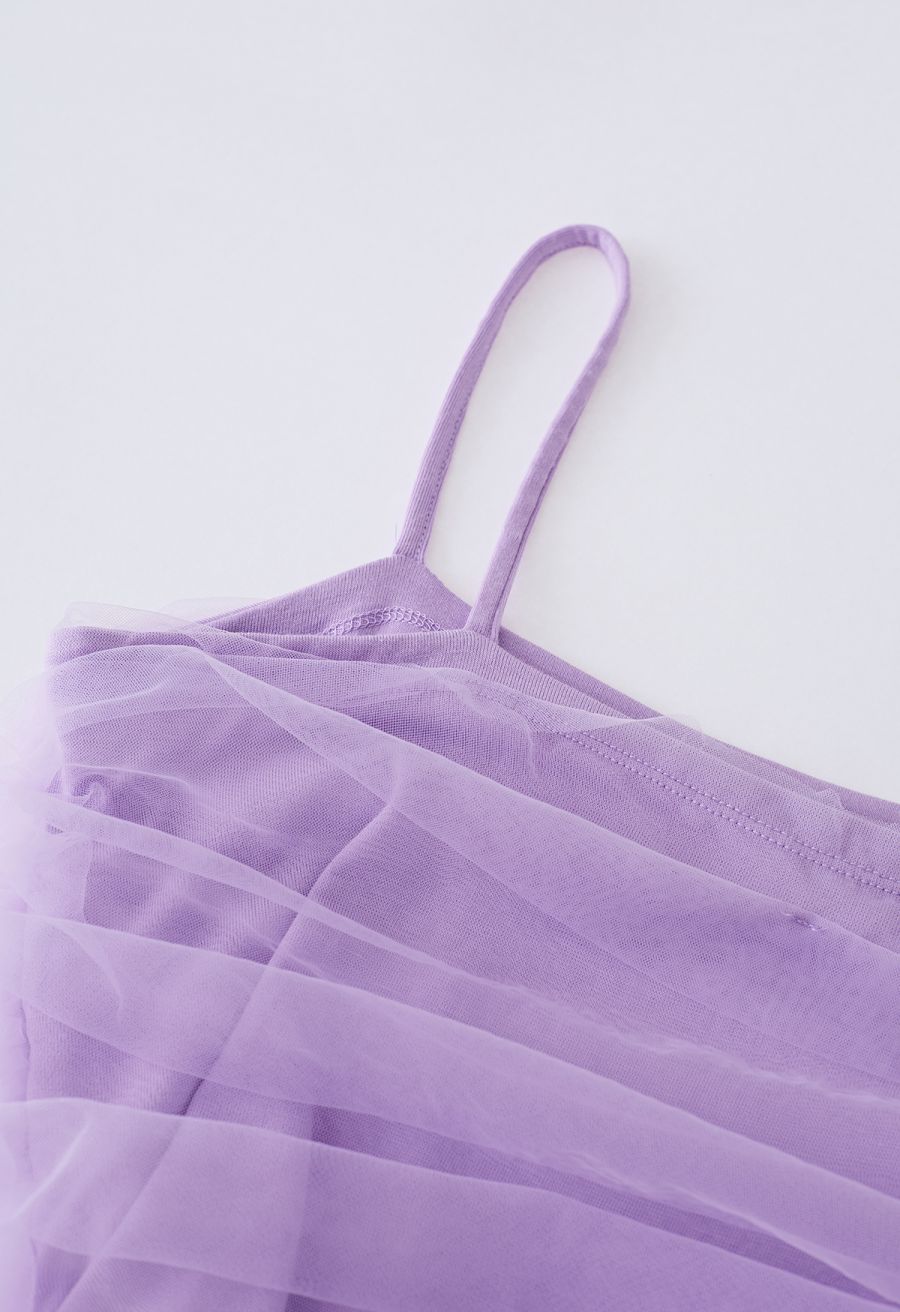 Ruched Mesh Cami Top in Lilac