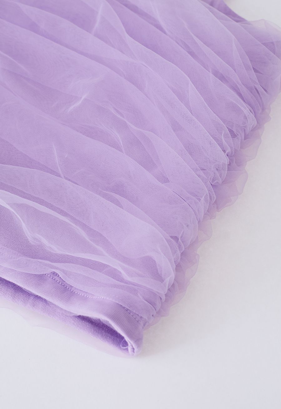 Ruched Mesh Cami Top in Lilac