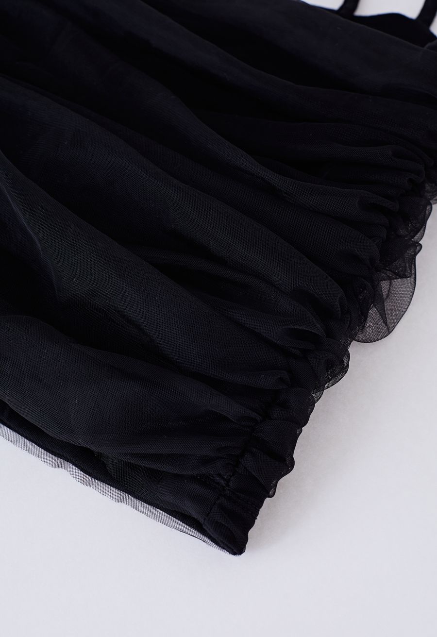 Ruched Mesh Cami Top in Black