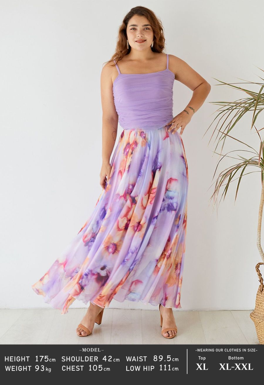 Blooming Flowers Watercolor Maxi Skirt in Lilac