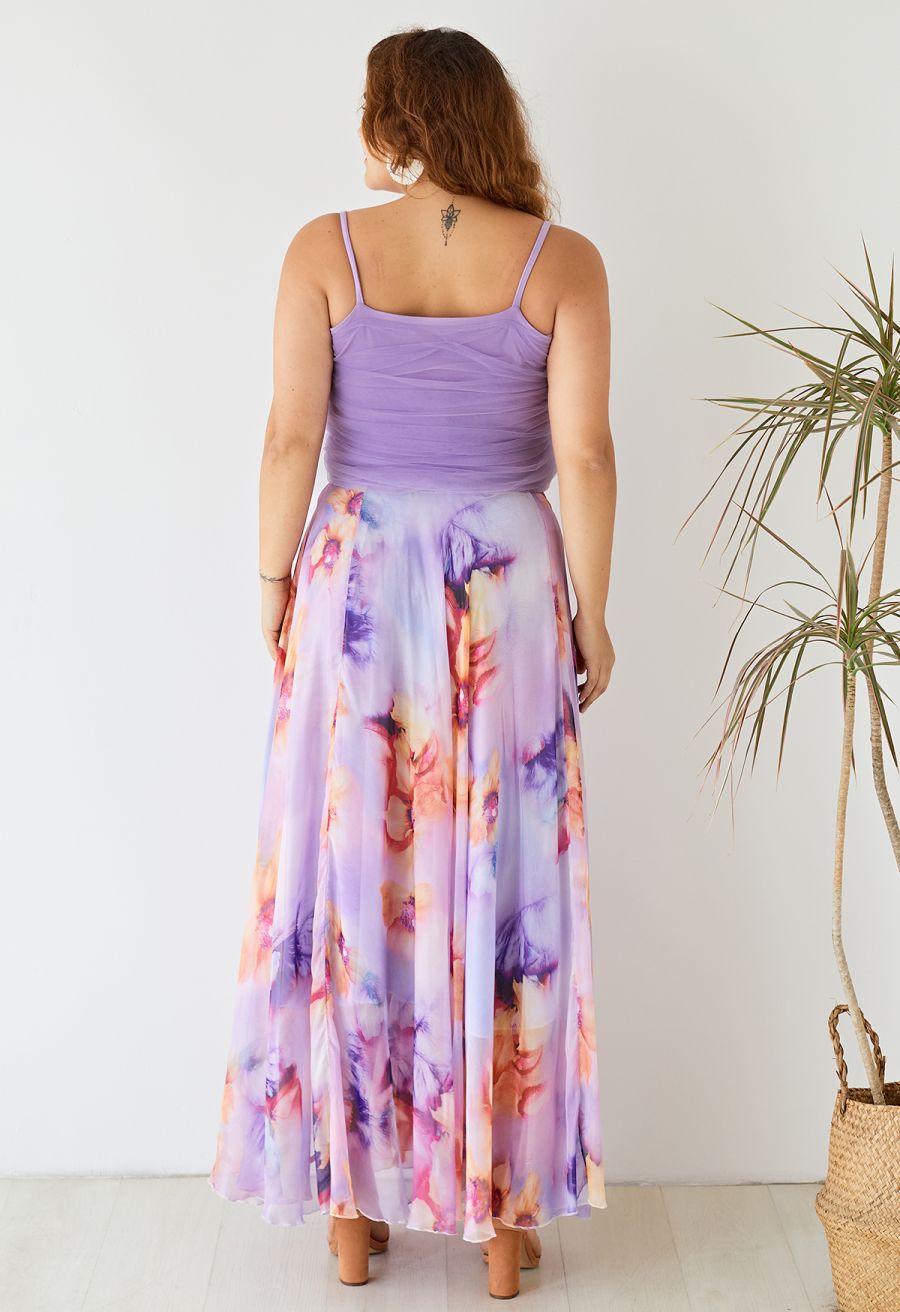 Ruched Mesh Cami Top in Lilac