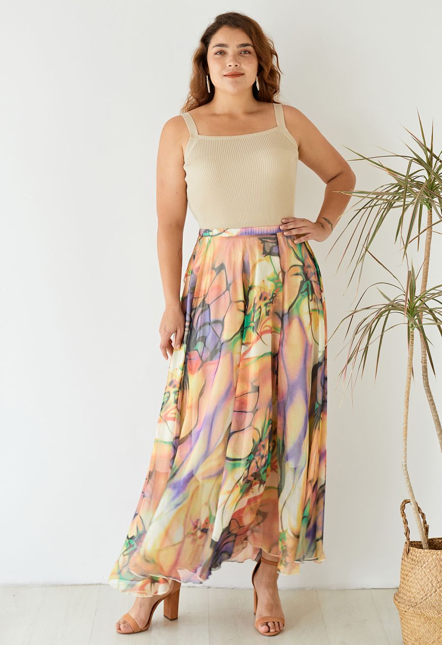 Richly Tinting Watercolor Maxi Skirt