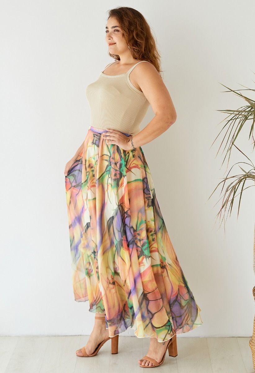 Richly Tinting Watercolor Maxi Skirt