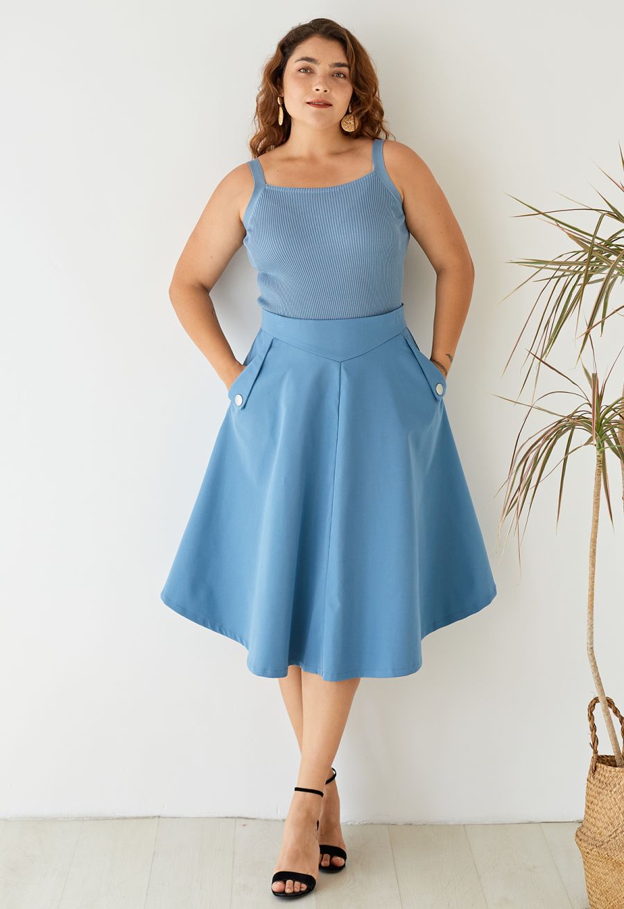 Classic Simplicity A-Line Midi Skirt in Blue Halloween Costumes