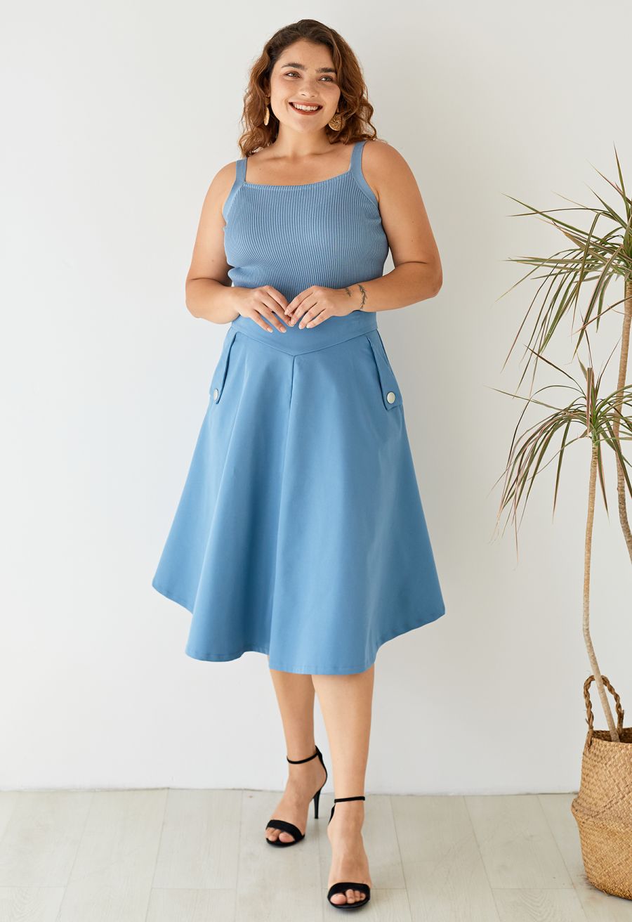 Stretchy Ribbed Knit Cami Top in Dusty Blue