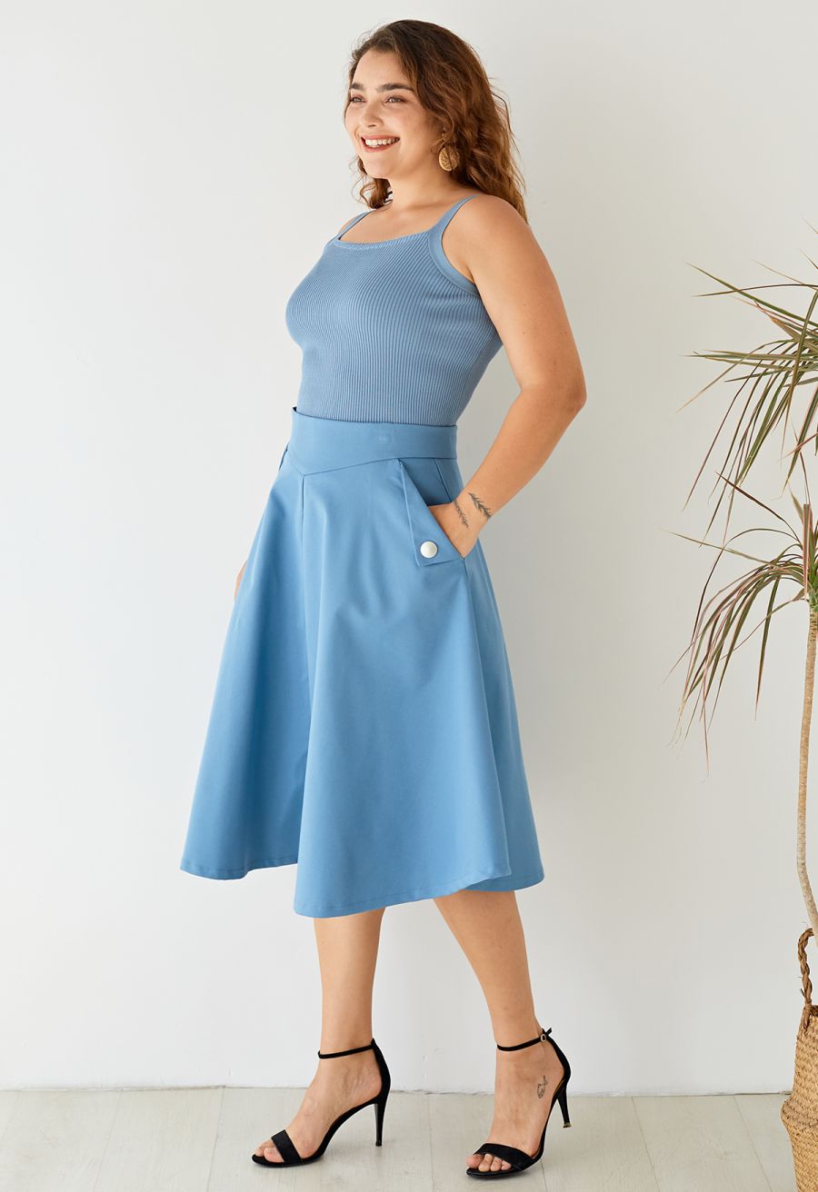 Classic Simplicity A-Line Midi Skirt in Blue Halloween Costumes