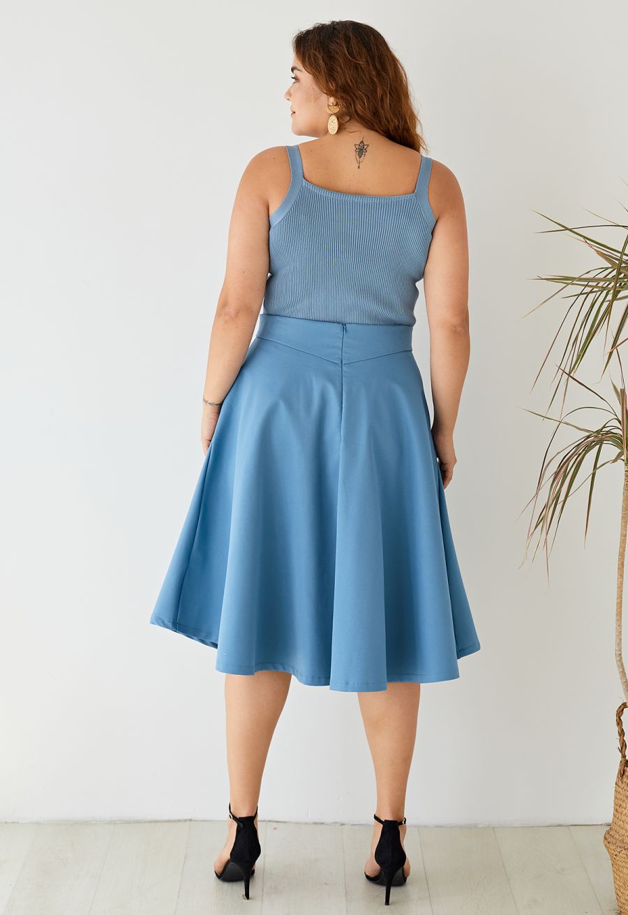 Stretchy Ribbed Knit Cami Top in Dusty Blue