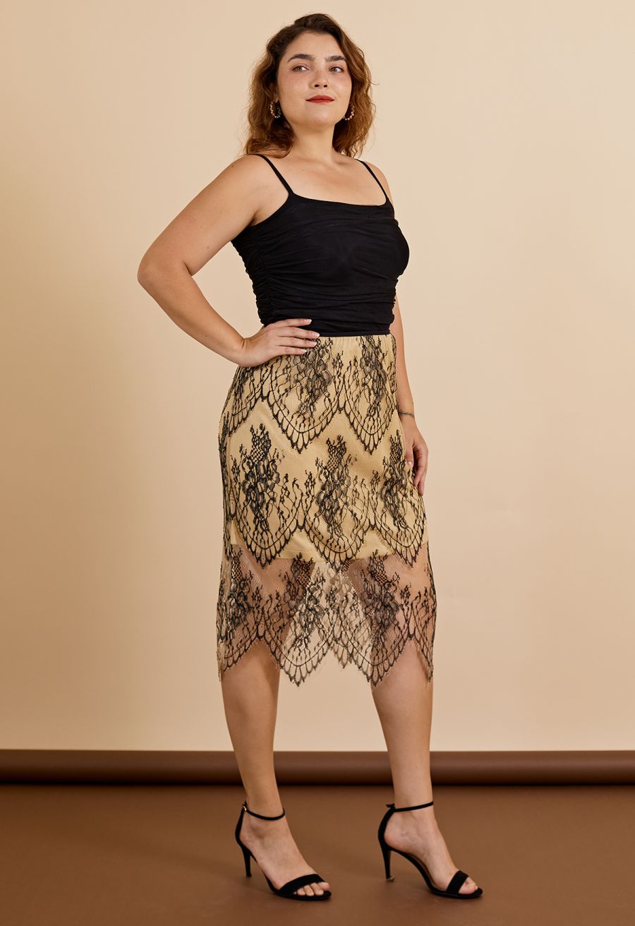 Ruched Mesh Cami Top in Black