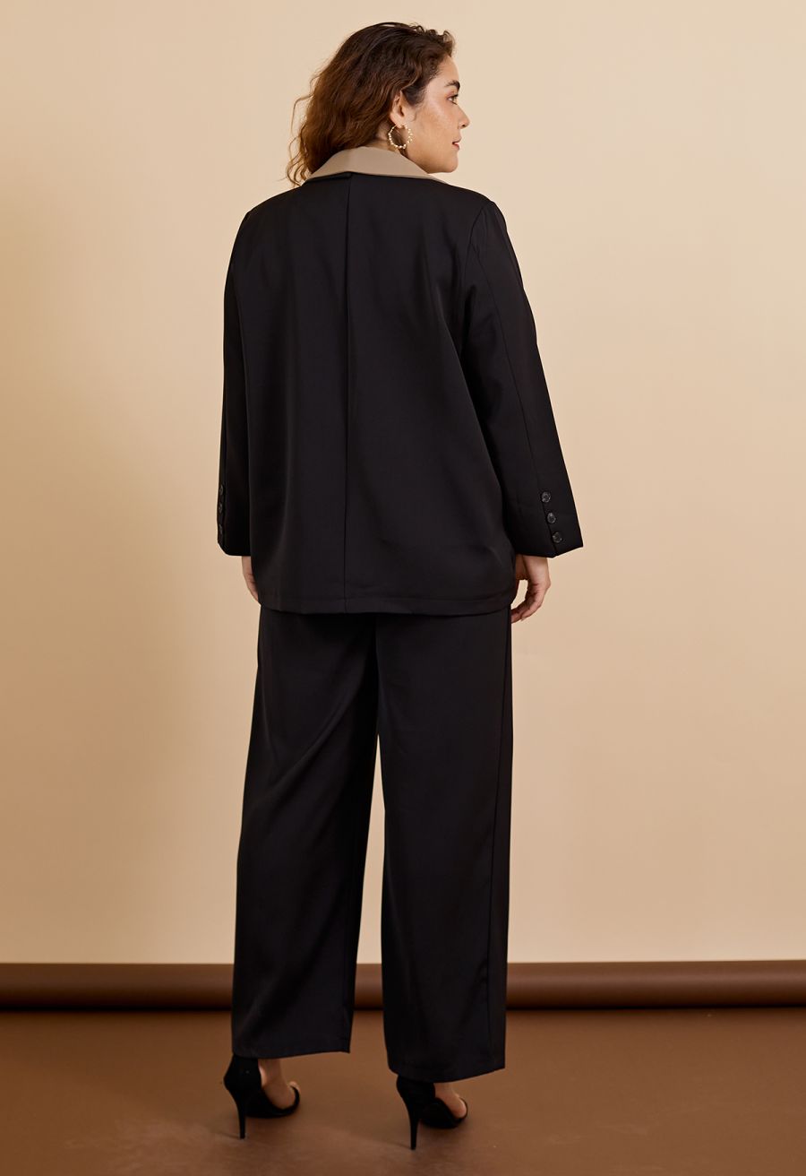 Contrast Notch Lapel Blazer in Black