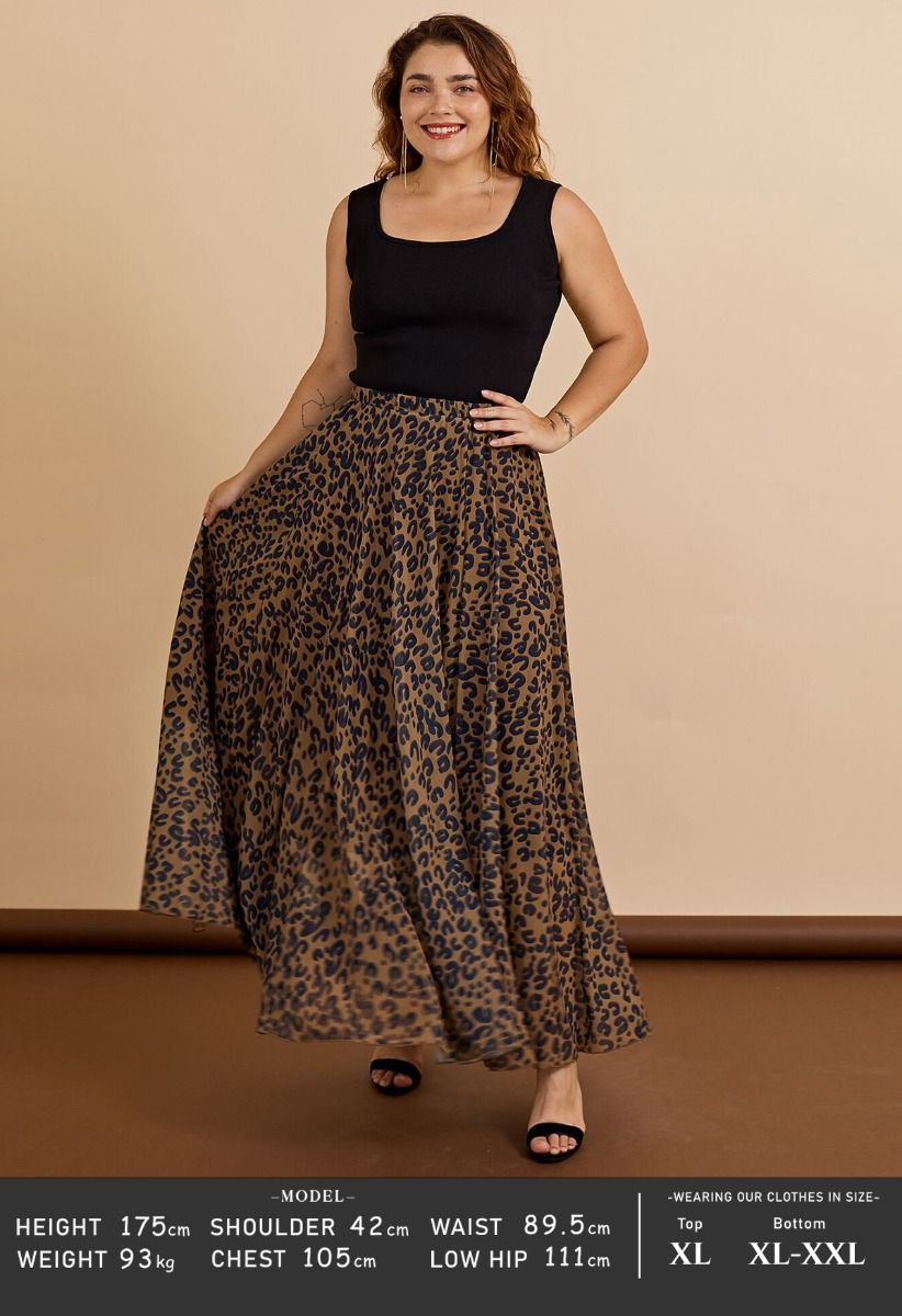 Leopard Watercolor Maxi Skirt in Brown