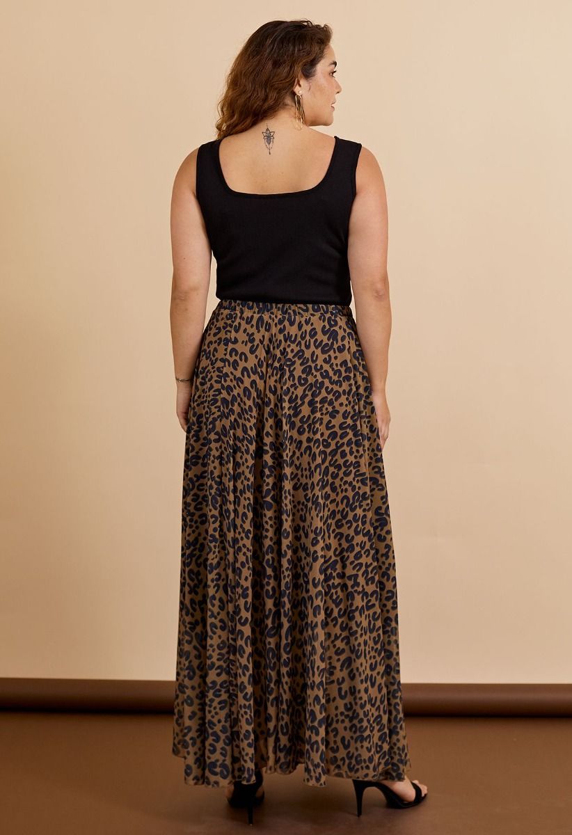 Leopard Watercolor Maxi Skirt in Brown