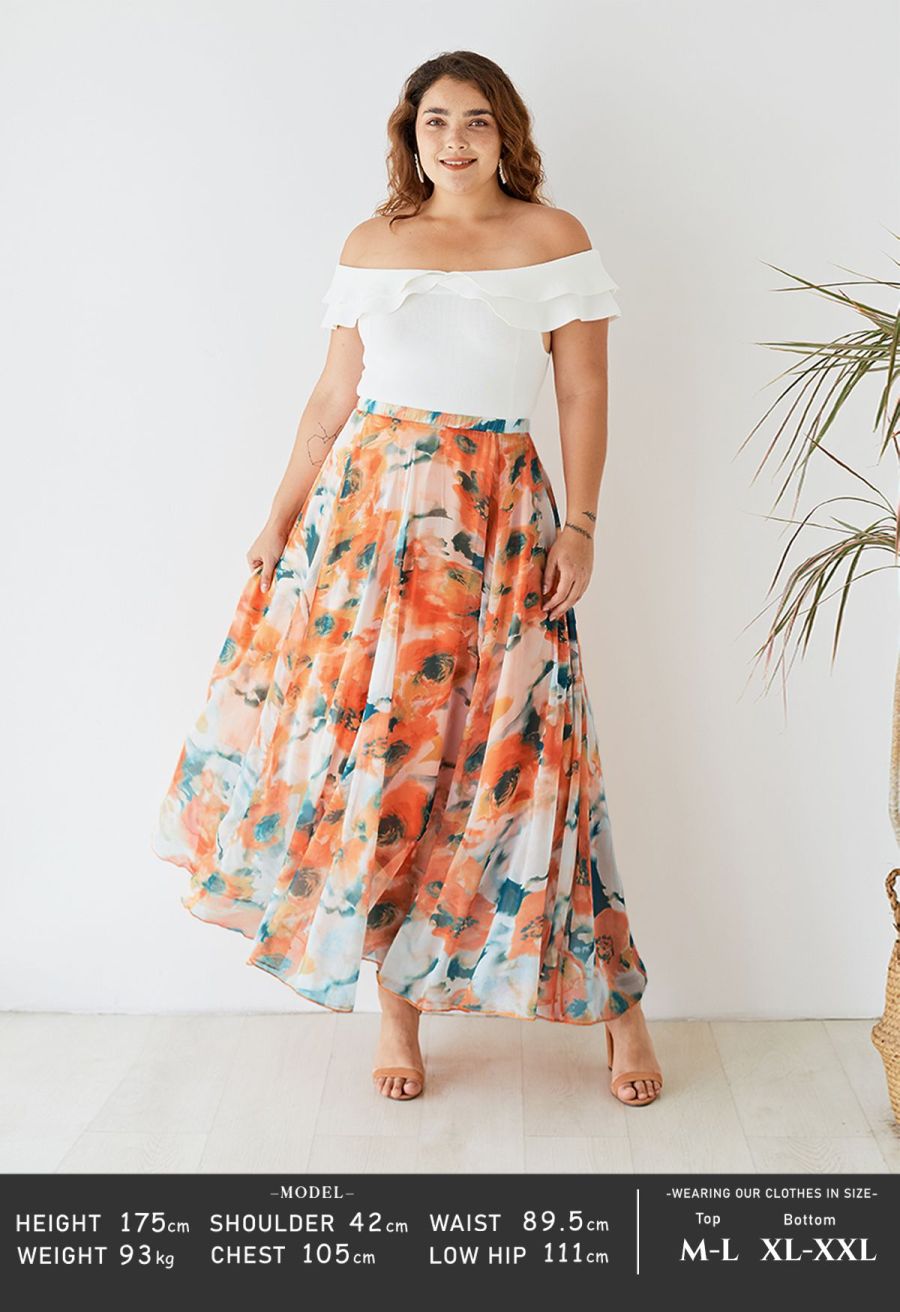 Orange Blossom Watercolor Maxi Skirt