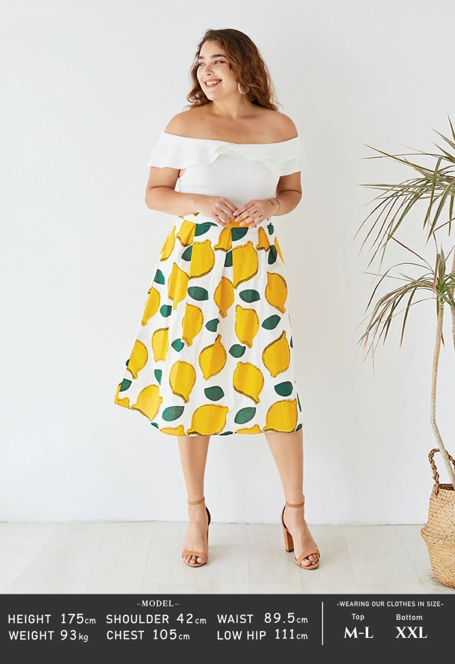 Summer Cool Lemon A-Line Midi Skirt 