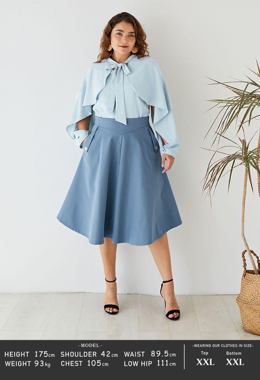 Crush on Casual Bowknot Cape Sleeves Top in Blue Halloween Costumes