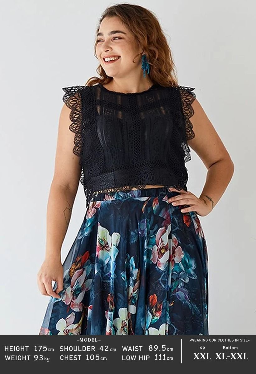 Crochet Trim Sleeveless Lace Top in Black
