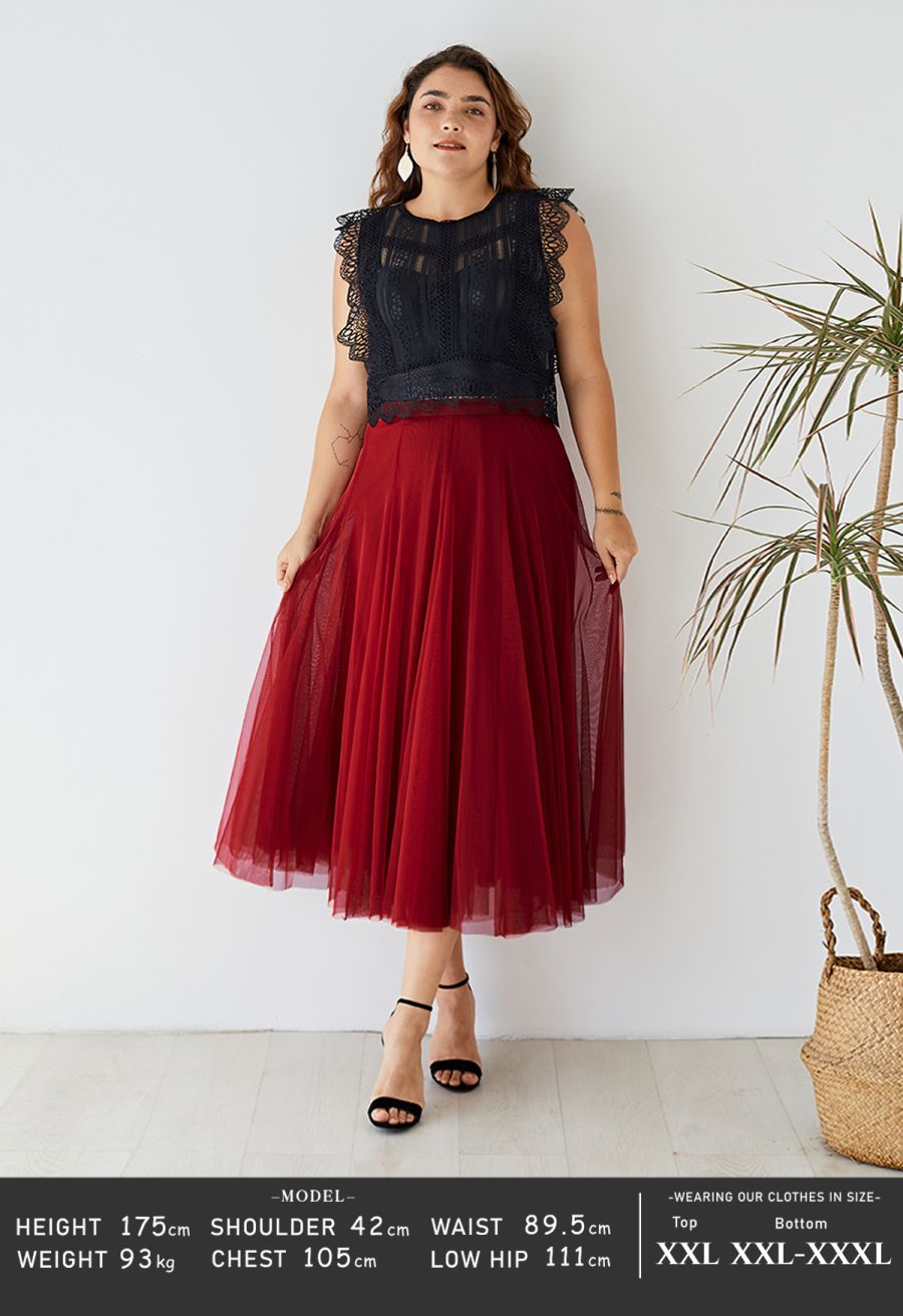 My Secret Garden Tulle Maxi Skirt in Red