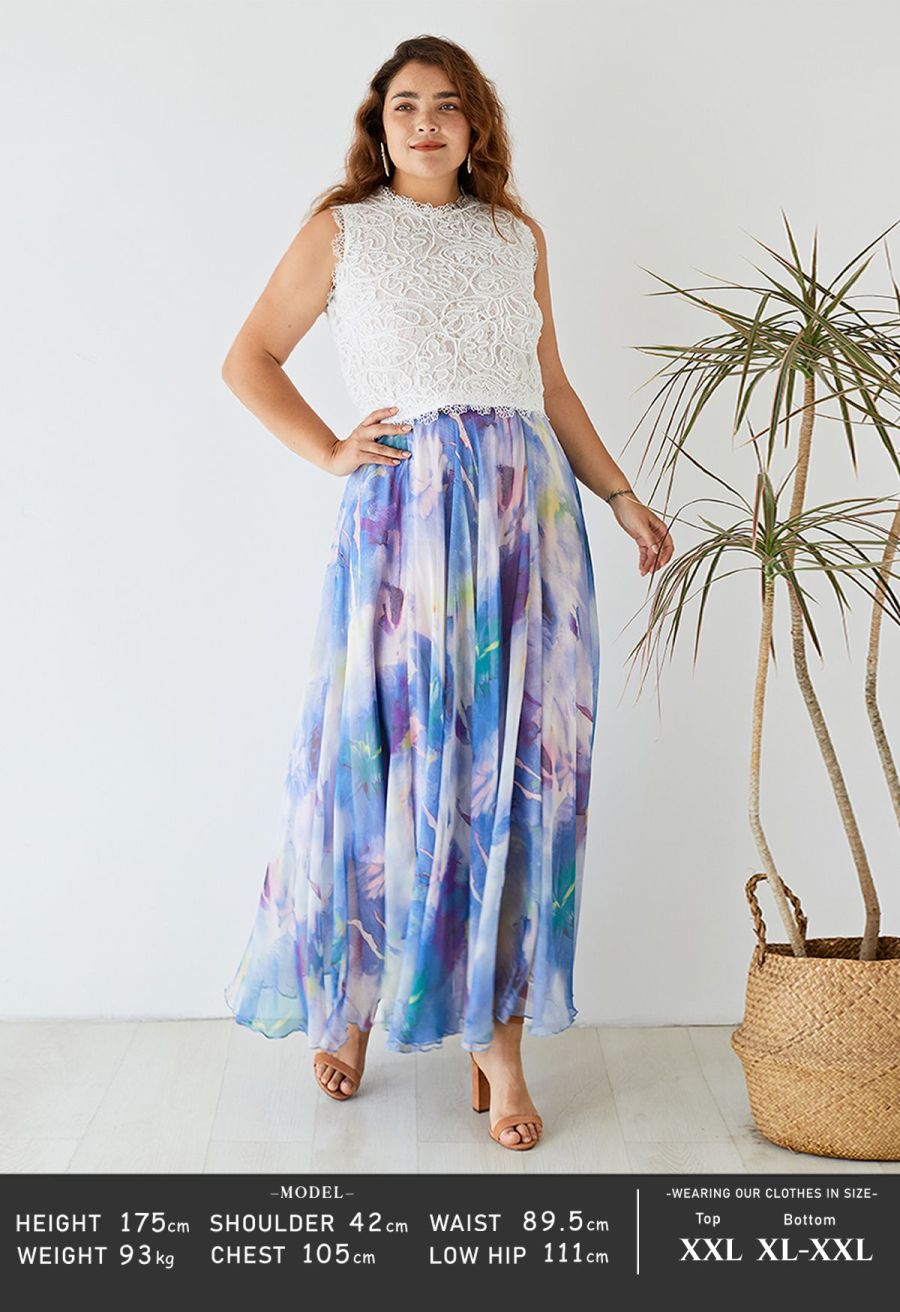 Dancing Watercolor Floral Maxi Skirt in Violet