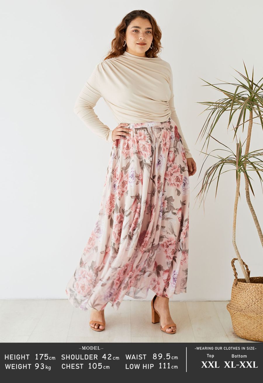 Splendid Peony Chiffon Maxi Skirt