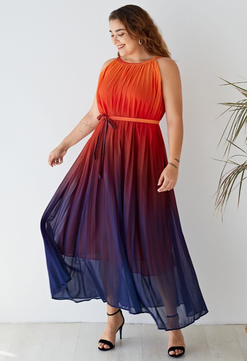 Splendor of the Sunset Gradient Pleated Maxi Dress