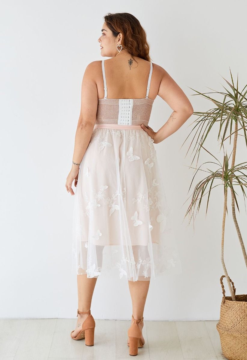 Dazzling Shiny Bustier Crop Top in Apricot