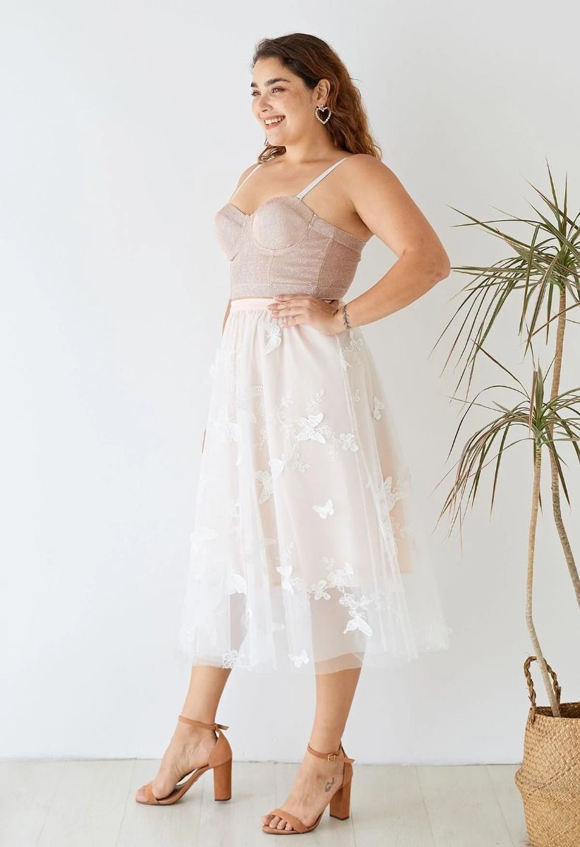 Dazzling Shiny Bustier Crop Top in Apricot