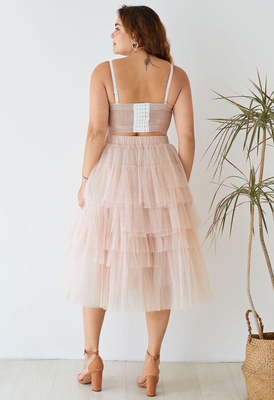 Love Me More Layered Tulle Skirt in Nude Pink