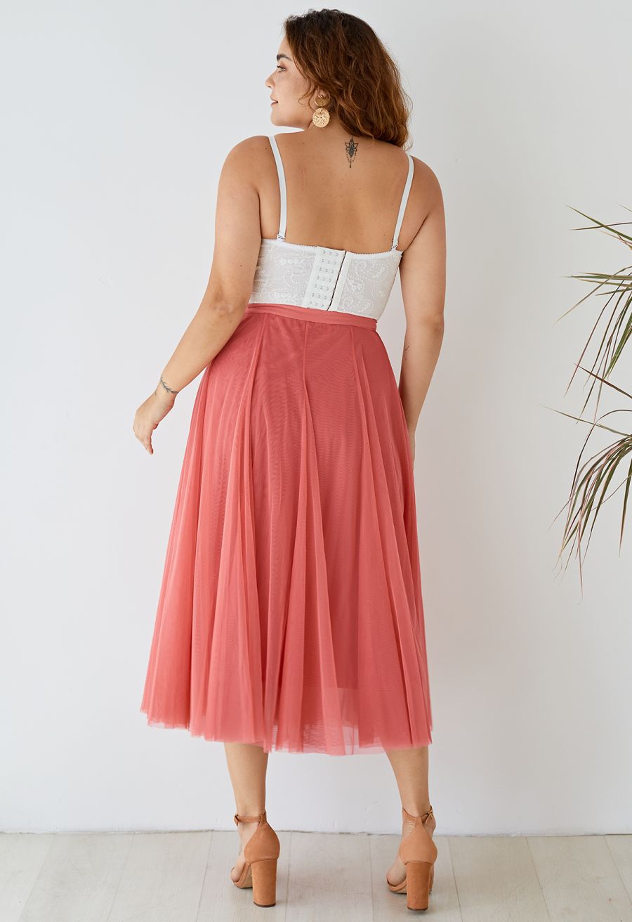 My Secret Garden Tulle Maxi Skirt in Coral