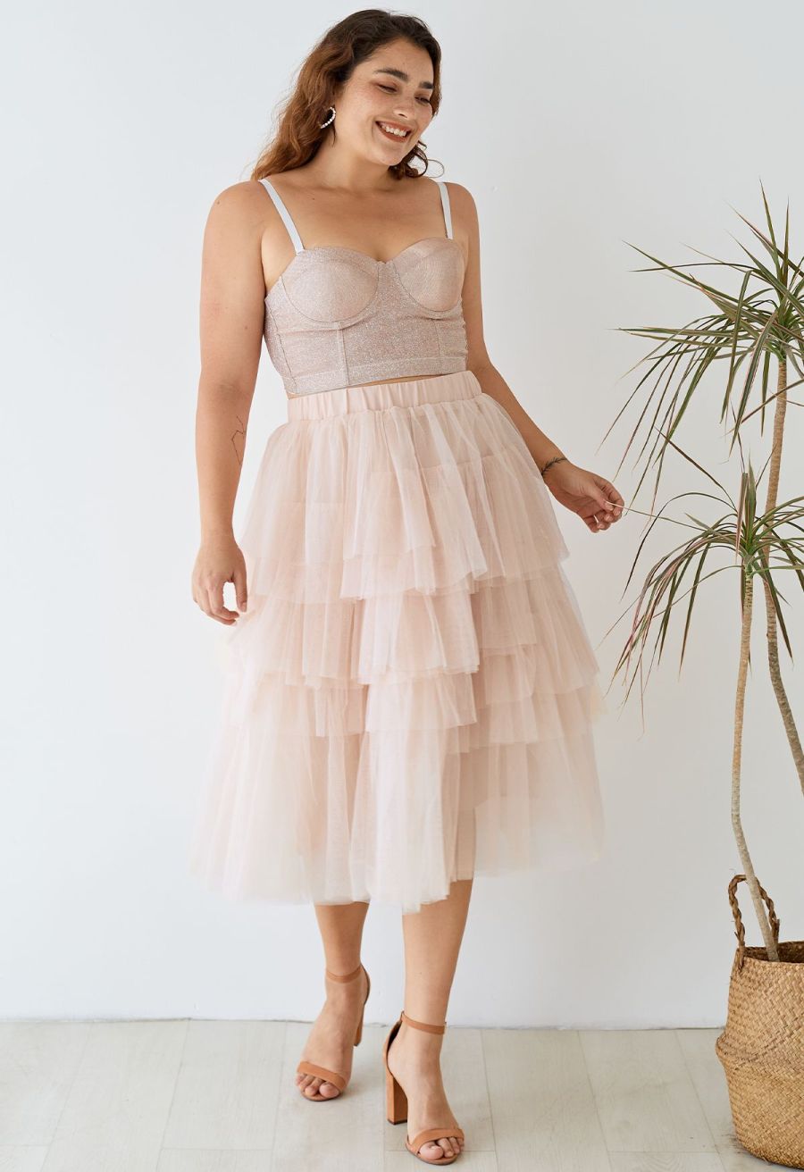 Love Me More Layered Tulle Skirt in Nude Pink