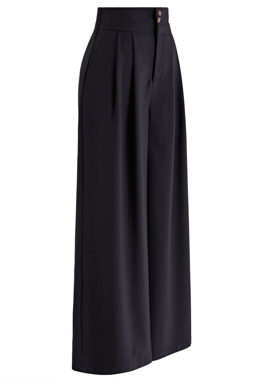 Subtle Pleats Wide-Leg Pants in Black