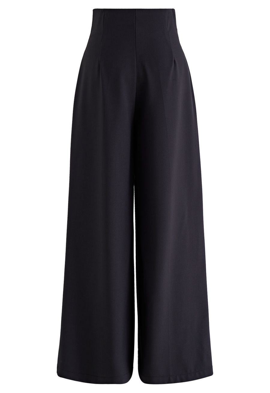 Subtle Pleats Wide-Leg Pants in Black