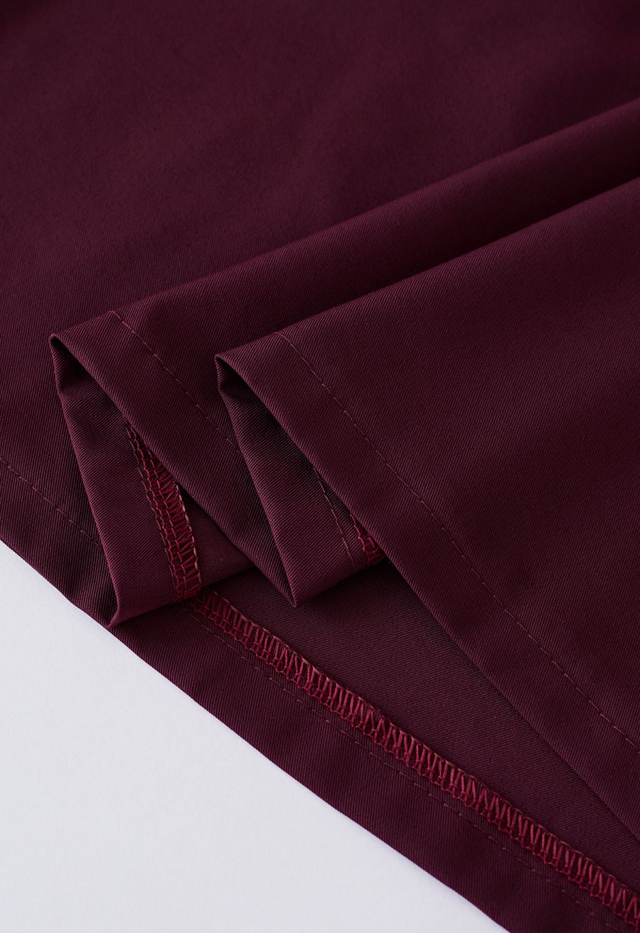 Sheer Spliced Wide-Leg Cropped Jumpsuit in Burgundy