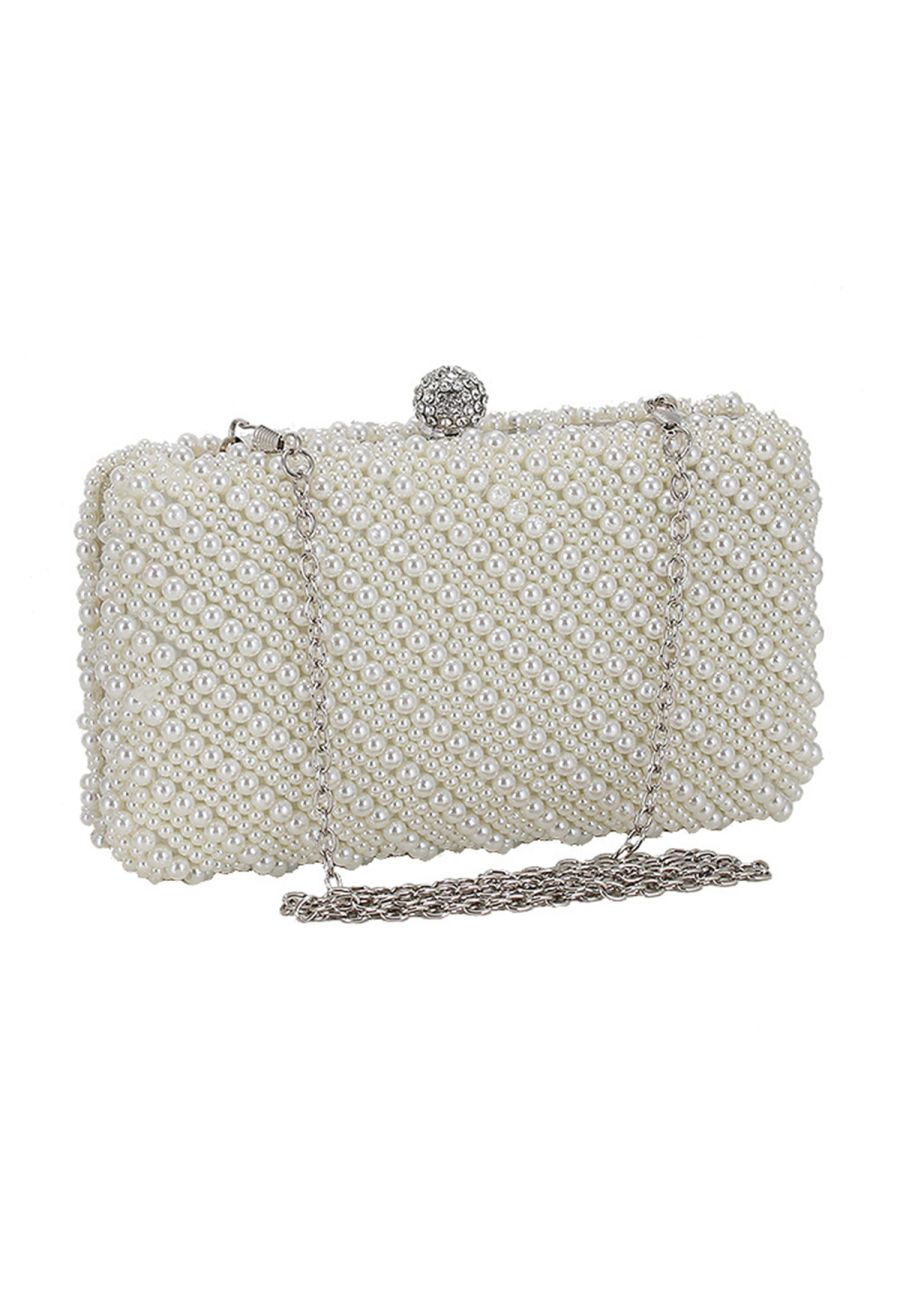 Square Shape Full Pearl Clutch