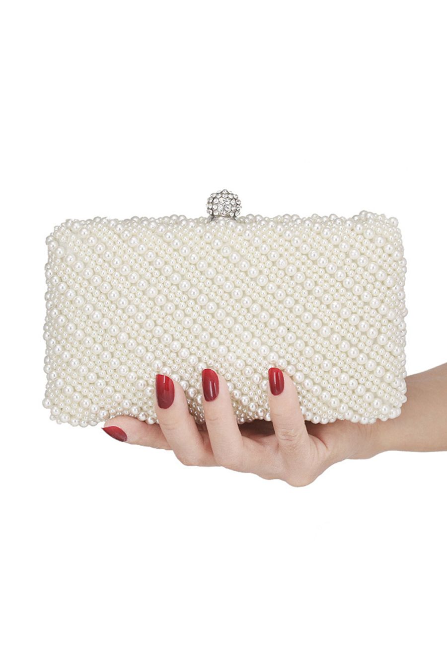 Square Shape Full Pearl Clutch