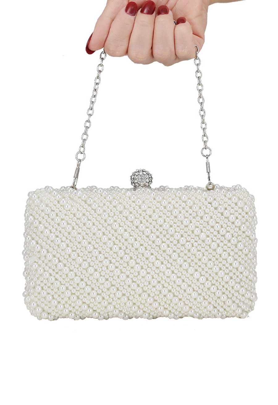 Square Shape Full Pearl Clutch