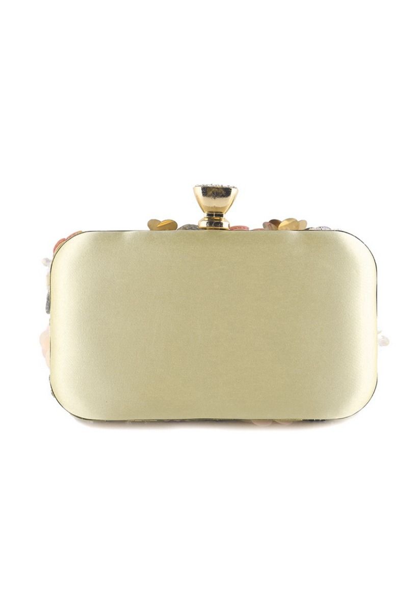 Handmade Beaded Floral Sequin Clutch in Apricot