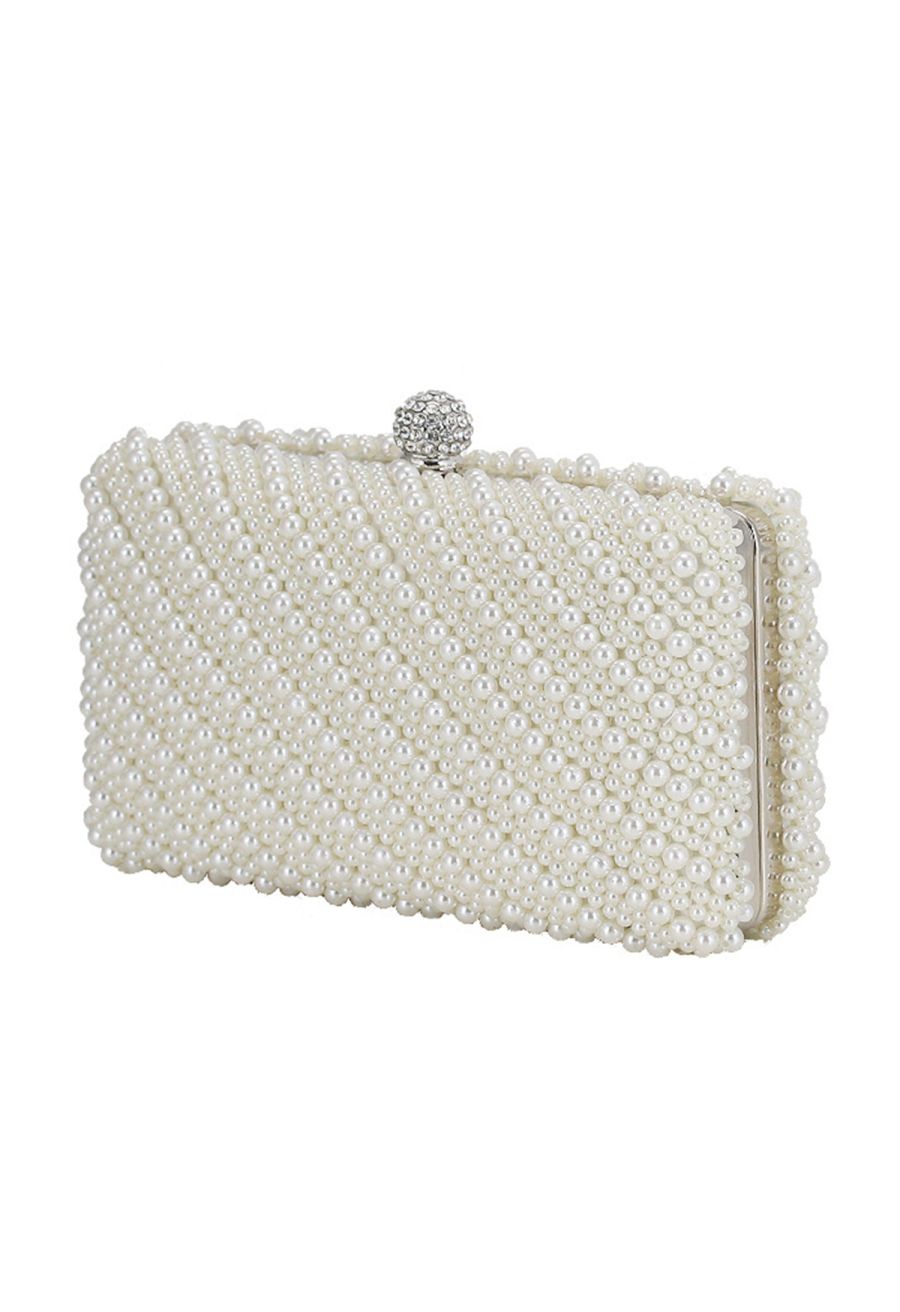 Square Shape Full Pearl Clutch