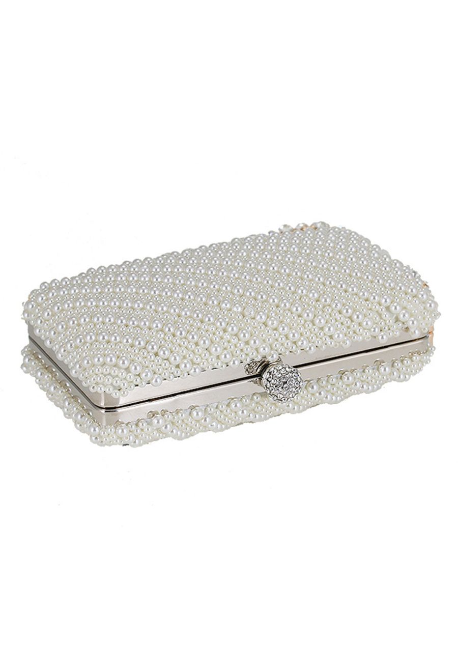 Square Shape Full Pearl Clutch
