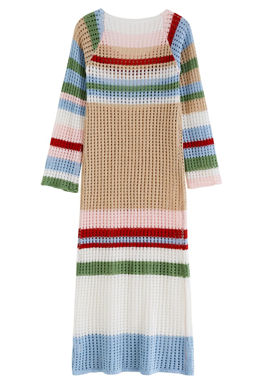Color Striped Hollow Out Knit Cover Up