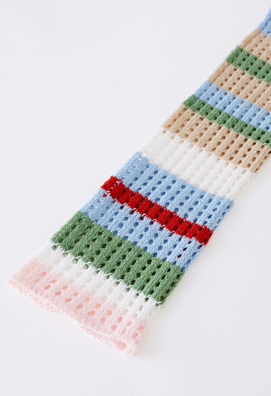 Color Striped Hollow Out Knit Cover Up