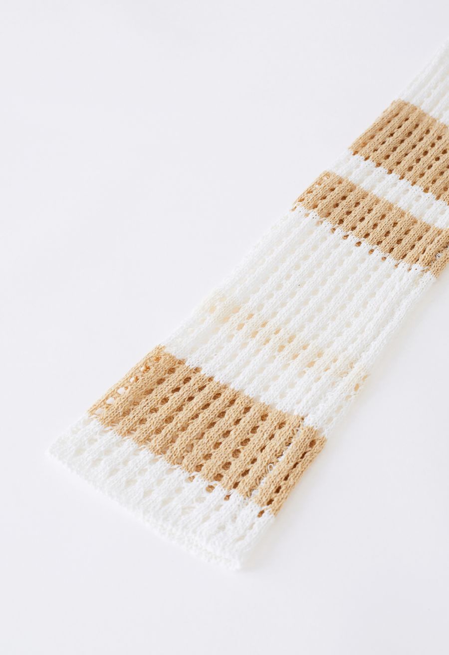 Light Tan Striped Hollow Out Knit Cover Up