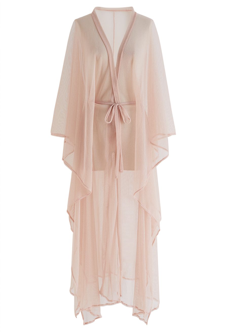 Shimmer Tulle Flare Kimono in Pink