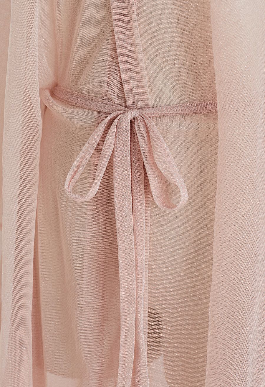 Shimmer Tulle Flare Kimono in Pink