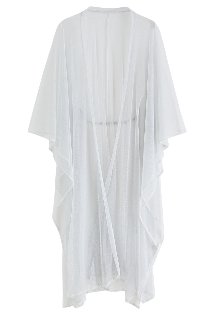 Shimmer Tulle Flare Kimono in White