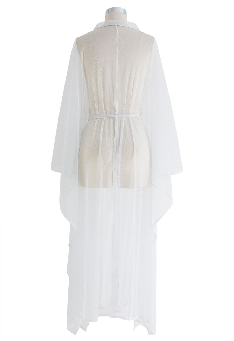 Shimmer Tulle Flare Kimono in White
