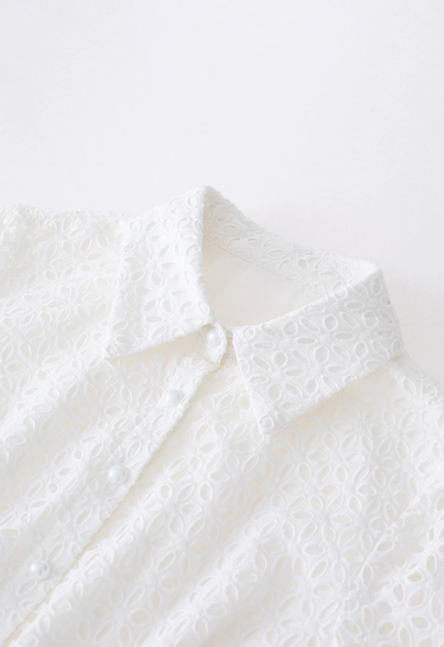 Pure White Floral Cutwork Frilling Maxi Dress