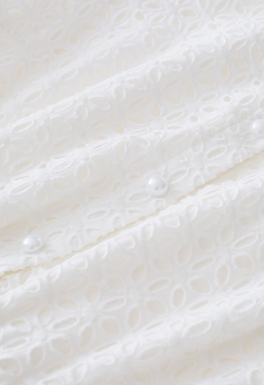 Pure White Floral Cutwork Frilling Maxi Dress