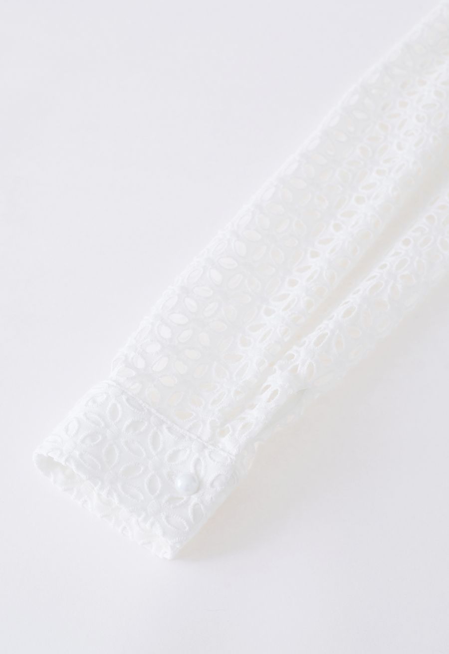 Pure White Floral Cutwork Frilling Maxi Dress