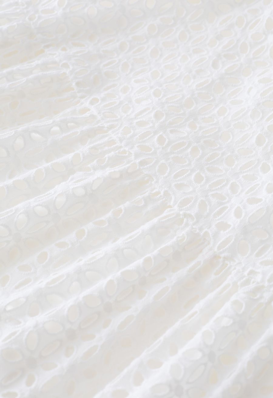 Pure White Floral Cutwork Frilling Maxi Dress