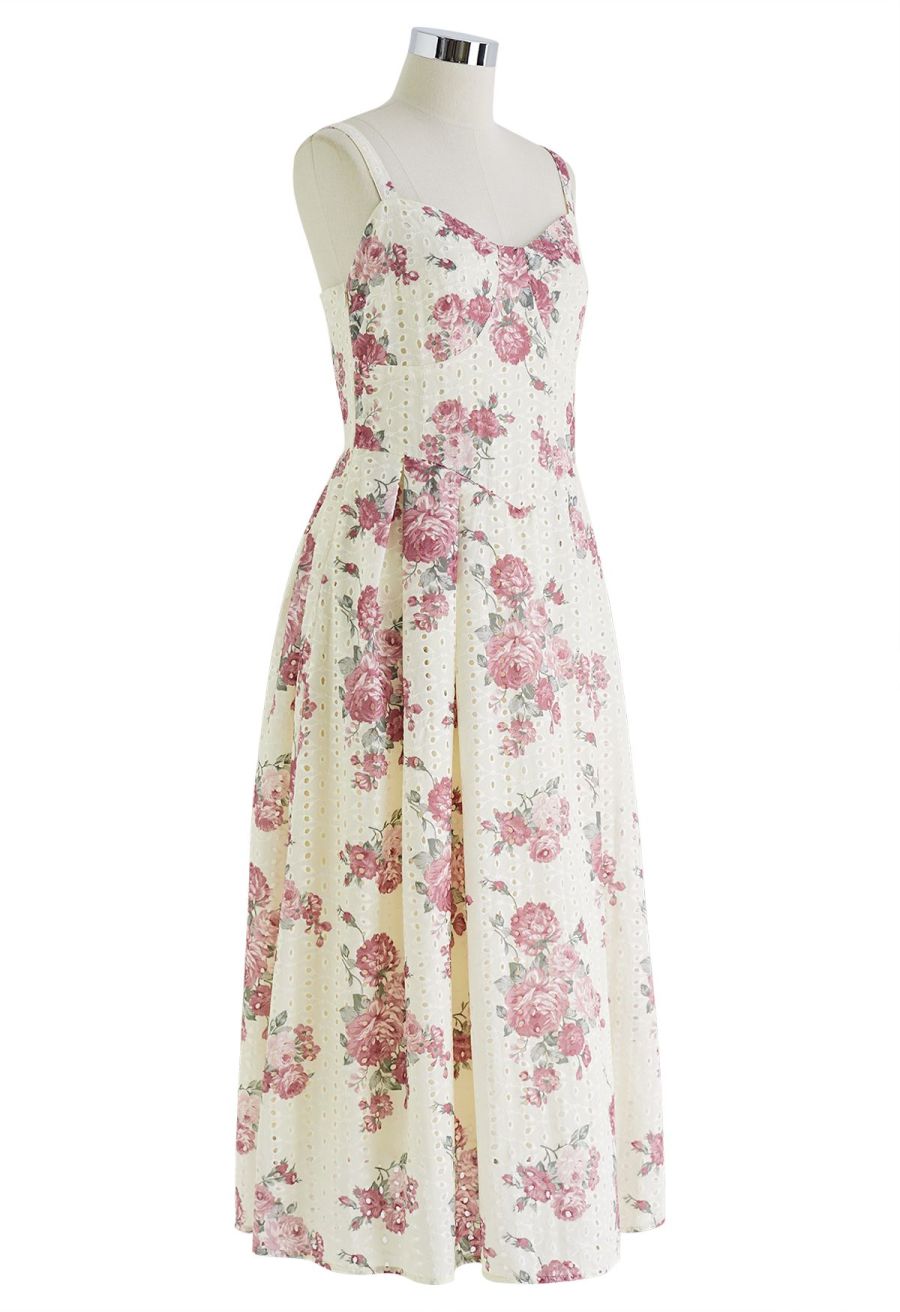 Mauve Floral Embroidered Eyelet Cami Dress