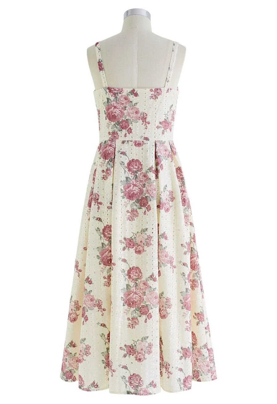 Mauve Floral Embroidered Eyelet Cami Dress